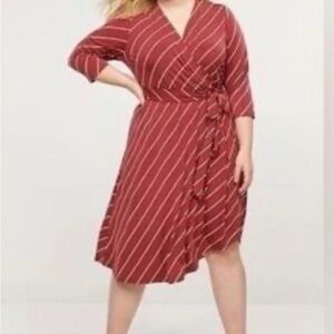 Lane Bryant Red Stripe Wrap Dress